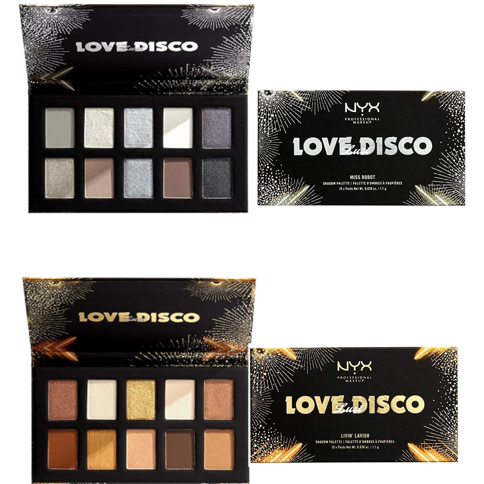 NYX Love Lust Disco Eyeshadow Palette Miss Robot & Livin Lavish - becauseyouregorgeous.com